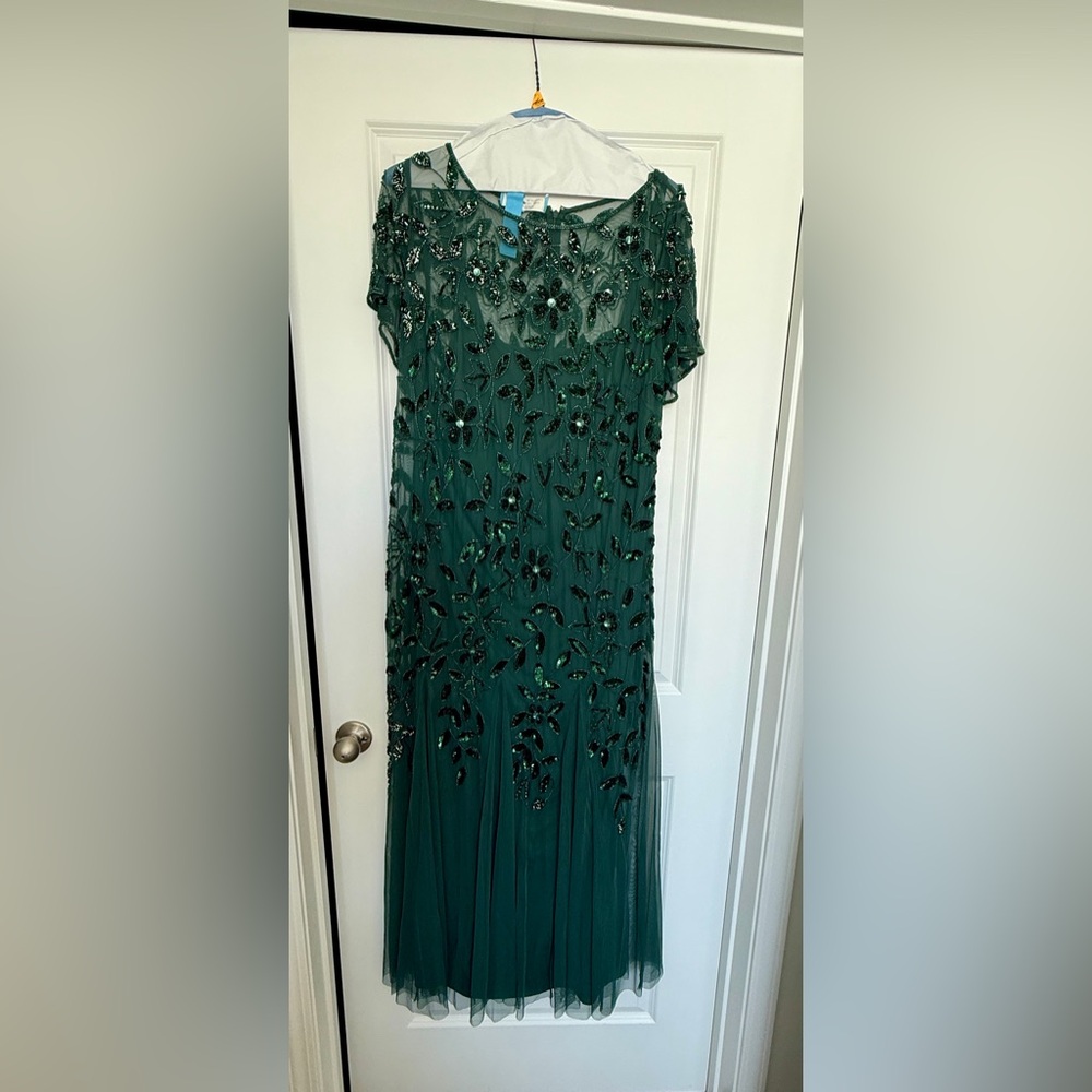 Adrianna Papell Green Embellished Maxi Dress